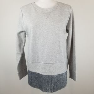 NWT J Crew Heather Gray Sweatshirt With Fringe Hem